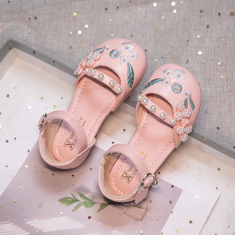 Summer Non-slip Sole Toddler Dance Flats with Beaded Princess Elegant Party Shoes