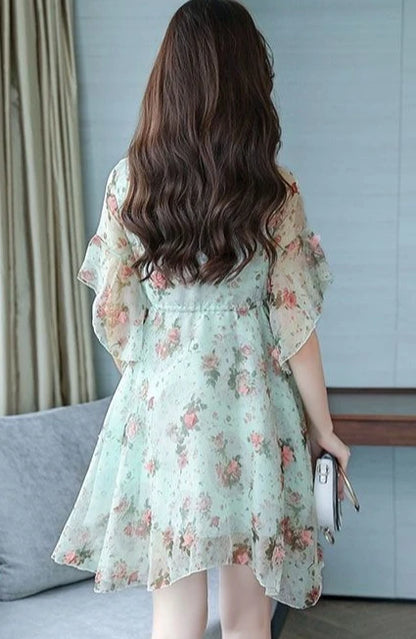 Chiffon Floral V-neck Ruffle Woman Dress Promotion Elegant and Pretty Korean Style Fashion Summer 2025 Chic Dresses for Women