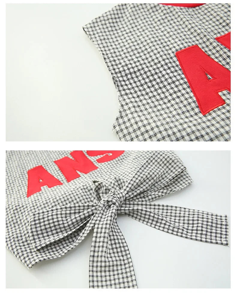 Girls Clothes Summer Kids Fashion Letter Vest + Skirt 2pcs Set Children Clothing Suit Teen Girl Plaid Bowknot Sleeveless Outfits