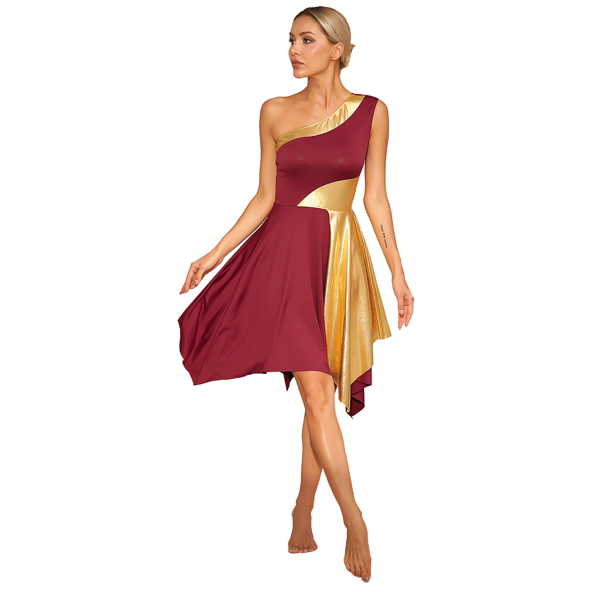 Women Church Choir Worship Praise Dress Modern Lyrical Dance Performance Costume One Shoulder Irregular Hem Dresses Dancewear