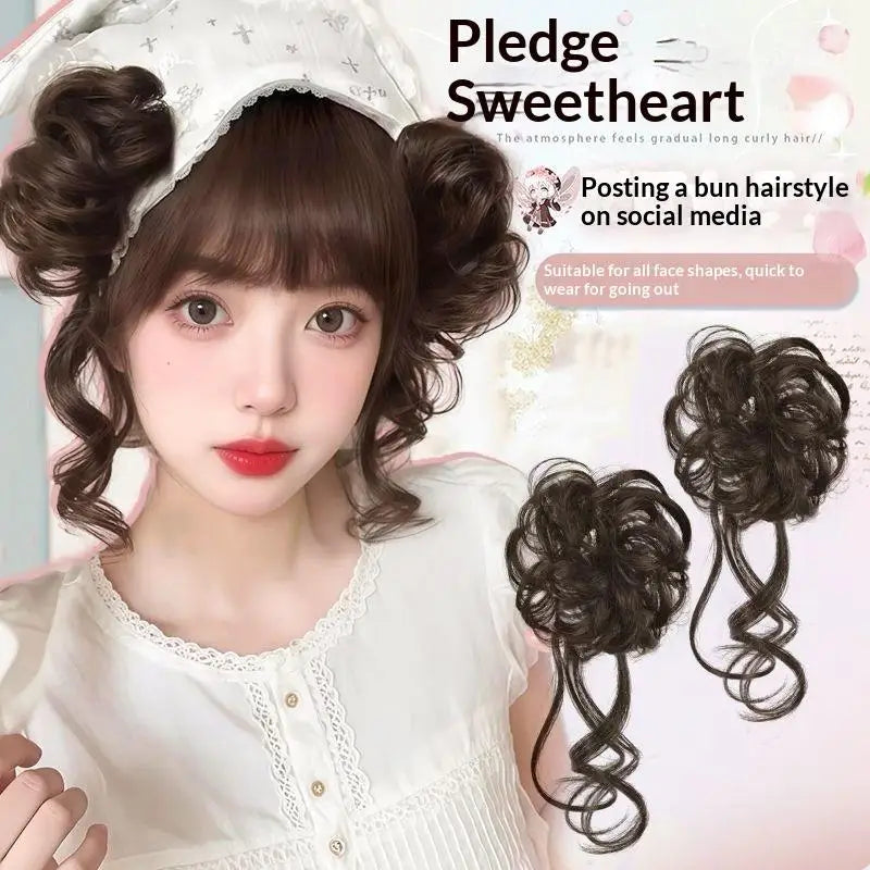 Messy Bun Hair Piece Tousled Updo With Tendrils Hair Bun Extensions Wavy Curly Hair For Women (Available)