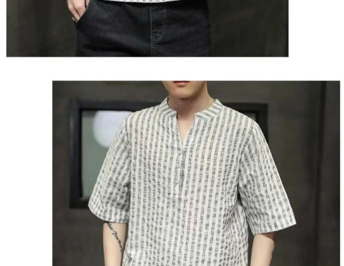 Men's Light Blue Denim Shirt Oversized Short Sleeve Button-Down Casual Top(Available)