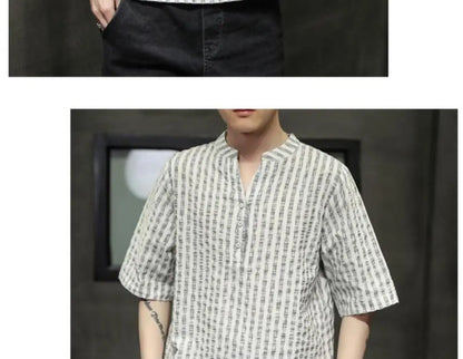 Men's Light Blue Denim Shirt Oversized Short Sleeve Button-Down Casual Top(Available)