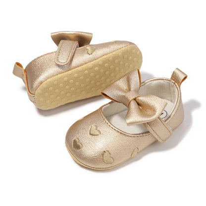 Gold Tie Cute Bow Flower Baby Princess Shoes Wedding Birthday Party Non-Slip Soft Sole Baby Toddler Shoes