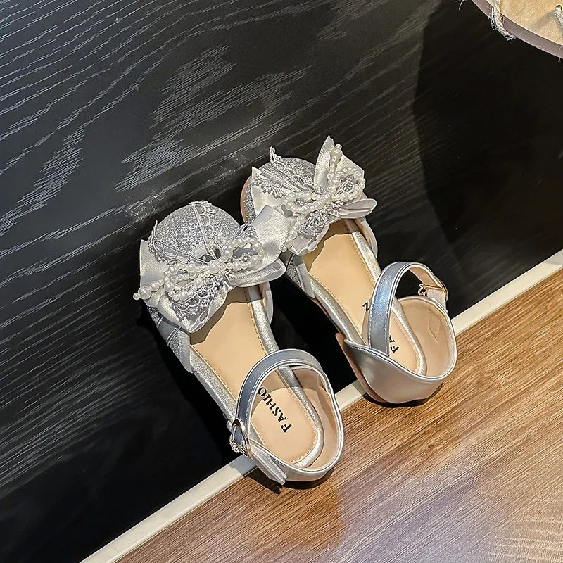 Children's Summer Sandals Toddlers Catwalk Versatile Princess Girl Shoe Summer Beading Bowknot Kids Fashion Dress Flat Sandals