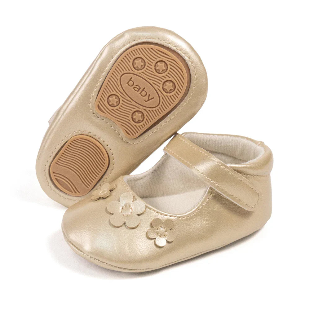 Gold Tie Cute Bow Flower Baby Princess Shoes Wedding Birthday Party Non-Slip Soft Sole Baby Toddler Shoes