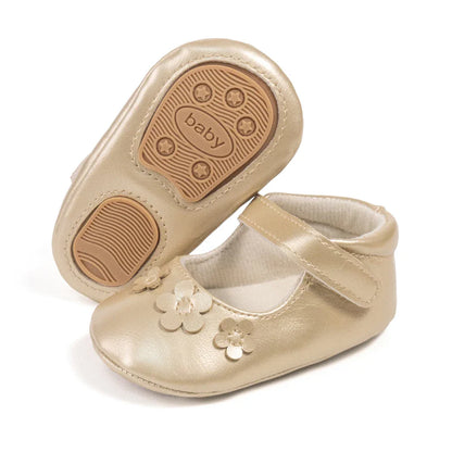 Gold Tie Cute Bow Flower Baby Princess Shoes Wedding Birthday Party Non-Slip Soft Sole Baby Toddler Shoes