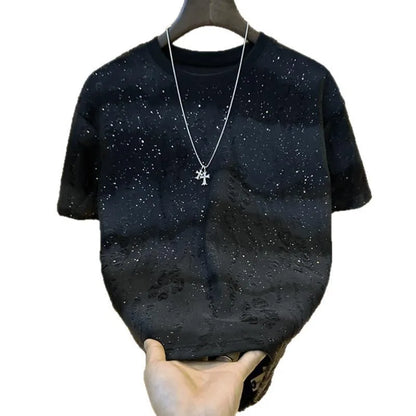 Summer New Round Neck Short Sleeve T Shirt Man Designer Clothes Fashion Men Gradient Colour Sequin T Shirt Camiseta Gym Hombre(Available)