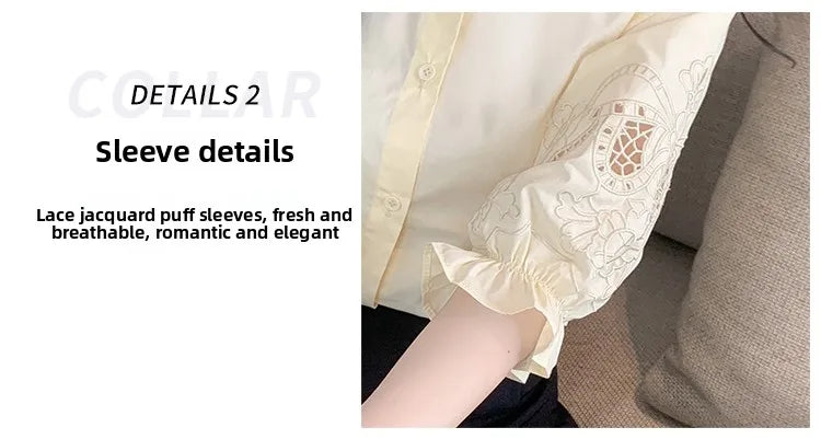 Ele Embroidered ort Sve irt Women's Summer New Design Korean Sle Commute Lantern Sve White irt for Ladies