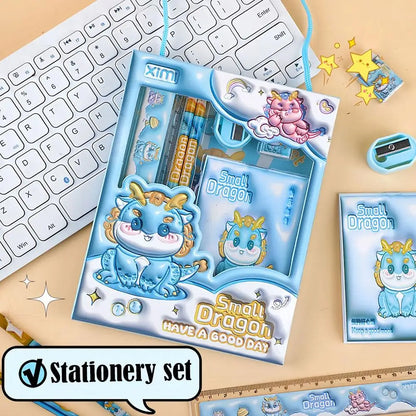 1 Set Cartoon Stationery Set Including Pencil Notebook Ruler Eraser Pencil Sharpener Student School Supplies Stationery Gifts