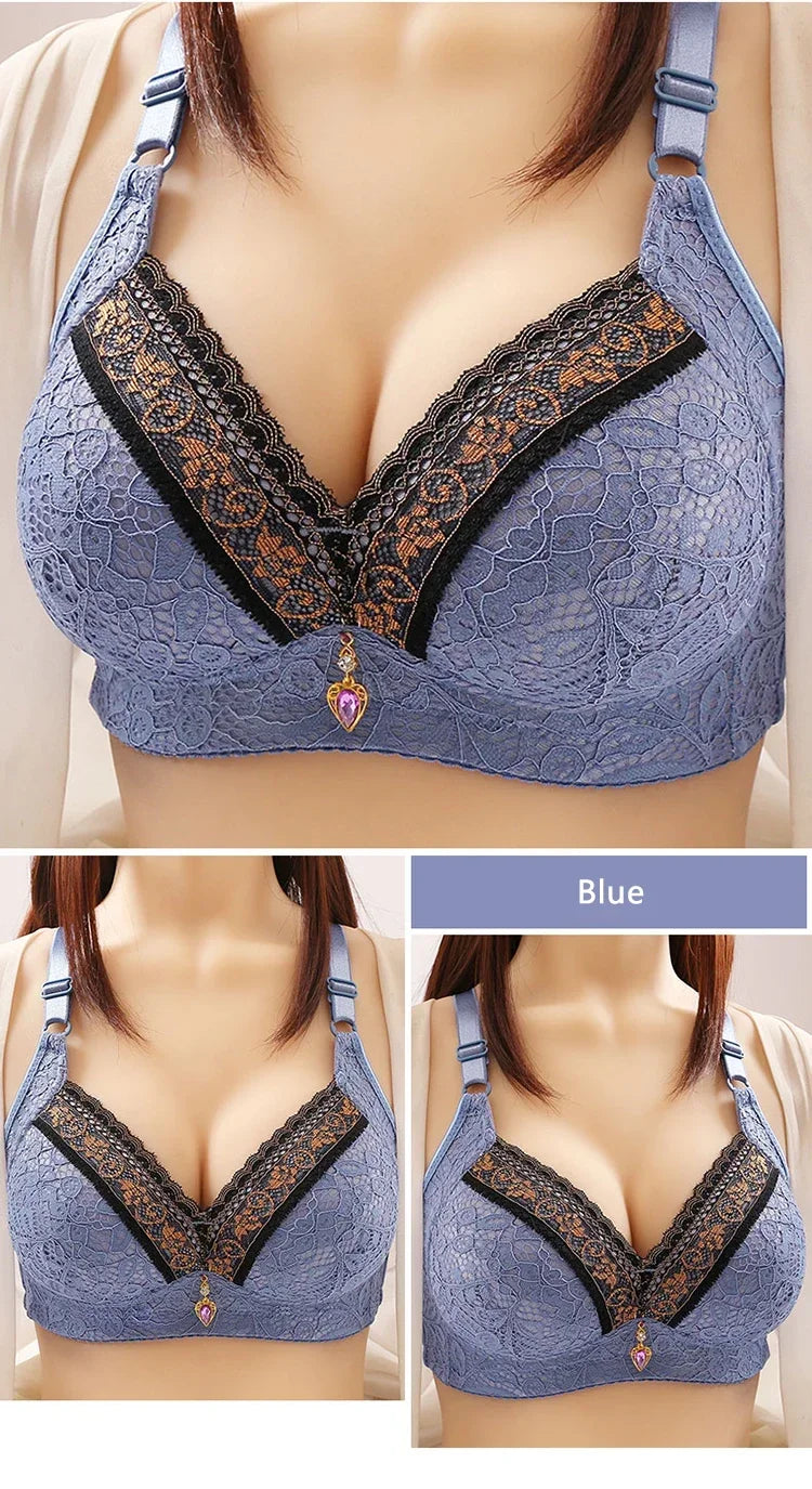 Women Bra Adjustable Lace Underwear Brassiere V-neck Non Steel Ring Anti Sagging Soft Comfortable Sexy Lingerie Intimate