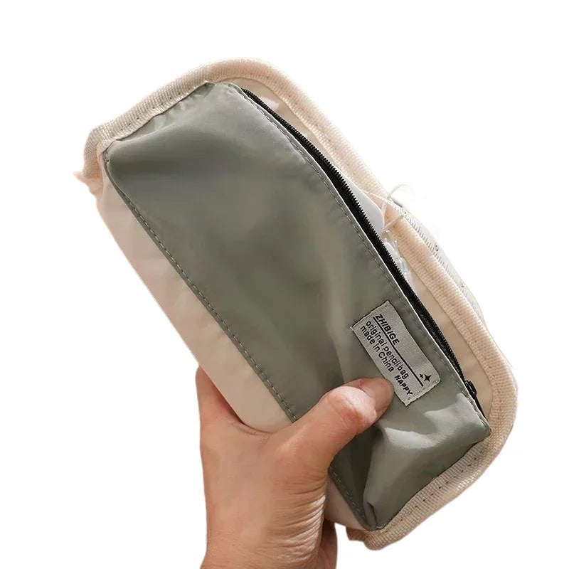 Outdoor Style Pencil Bag Pen Case Hitting Color Canvas 3 Layer Pocket Storage Pouch for Stationery School