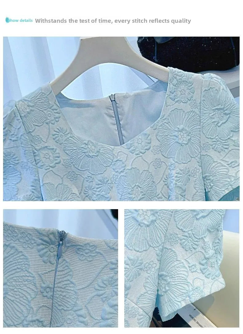 Faionable Summer ort Sve Waist-Cinching Dr Ele Ladylike Slimming Small Stature High-End Feel Commute Sle A-Li...