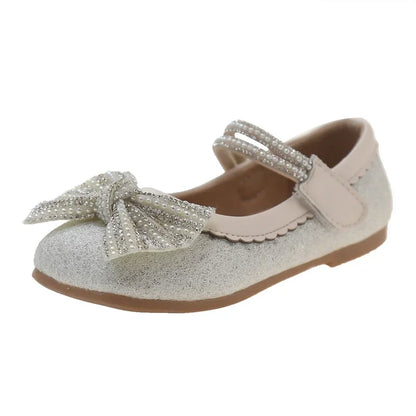 Children's Leather Shoes Bling Sequins Bowknot Princess Shoes for Girls Sweet Chic Kids Causal Wedding Shallow Versatile