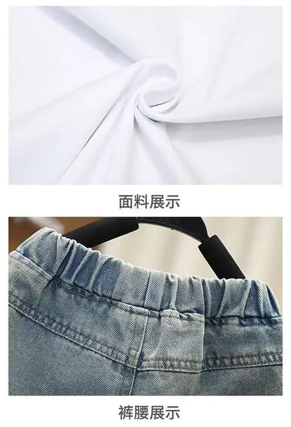Boys Summer Clothing Set Letter Print Short Sleeved T-shirt+Denim Shorts 2Pcs Suit For Kids Handsome Casual Outfit