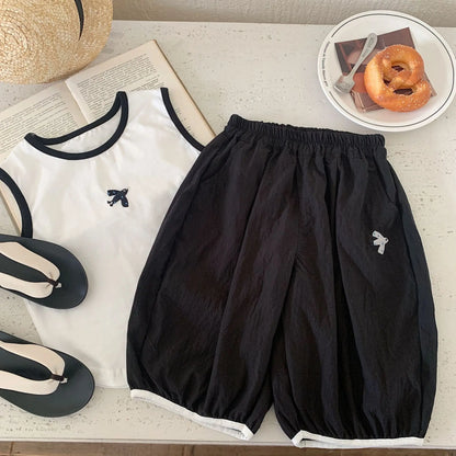 Baby Boys Summer Vest Sets Bird Embroidery Top+Elastic Waist Short Kids Boys Two-piece Suit Loose Thin Toddler Boys Sport Sets