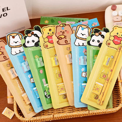 5pcs/Set Christmas Kids Stationery Set Children Pencil Ruler Eraser Sharpener Set School Supplies Gifts Kindergarten Prizes