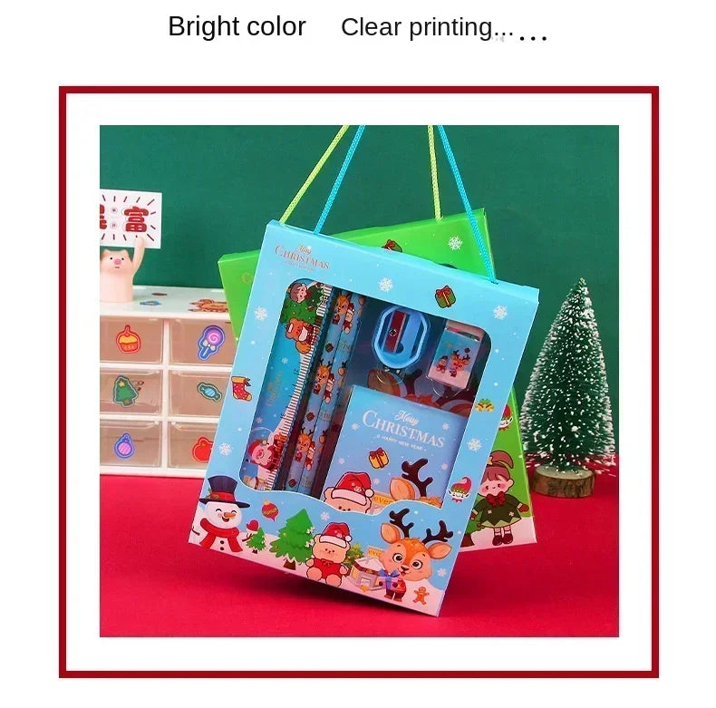 Pencil Stationery Set GIfted By Santa Claus Children Student Office Supplies Kawaii Kids Prize Birthday Christmas New Year