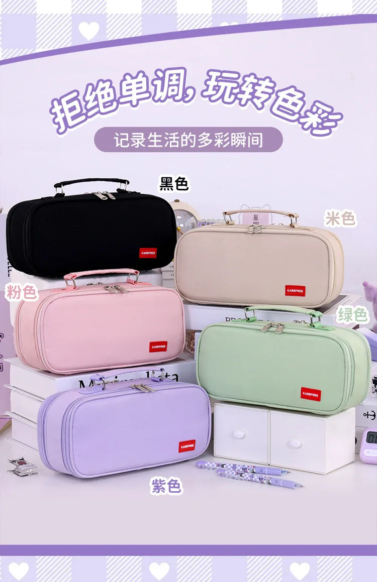 Portable Pencil Case for Students - Durable Oxford Fabric Stationery Bag with Zipper, Pen Slots & Large Storage Space