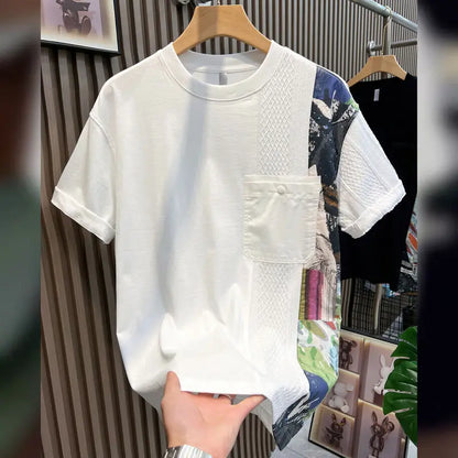American Casual Summer Patchwork Color Block Loose Short Sleeve T-Shirt(Available)