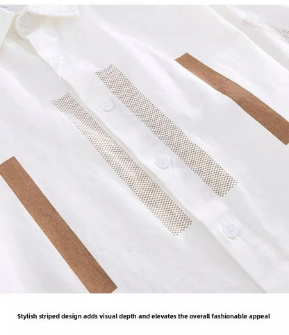 Comfortable Casual Loose Men's ort Sve irt Breathable Polyester Fiber Summer Faionable Japanese Sle Striped irt(Available)
