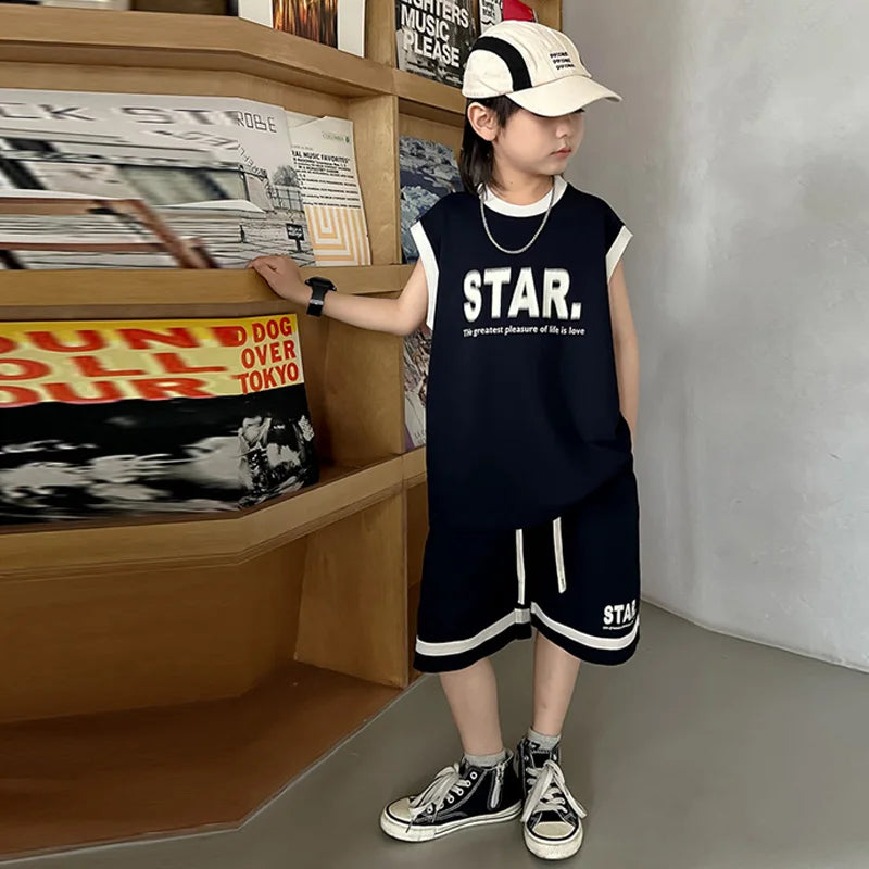 New Children's Sets Teenager Basketball Sportswear Top+Shorts 2Pcs Big Kids Clothing Outfits