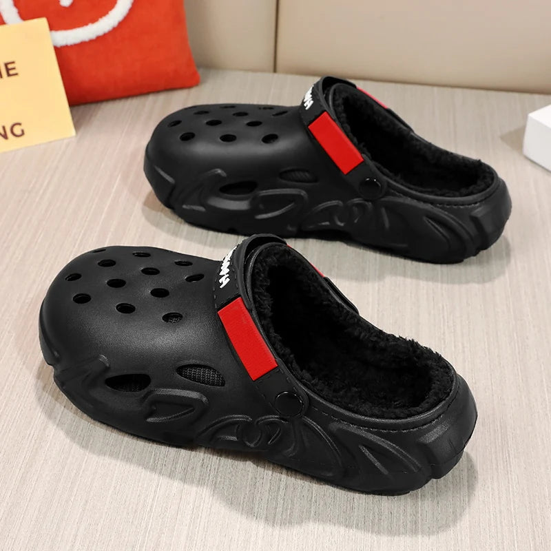 Winter Warm Home Slippers Men Waterproof Fur Clogs Slippers Garden Slippers Fuzzy Plush Slippers Bedroom Shoe For Indoor Outdoor