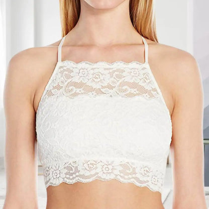 Summer Embroidery Flower Lace Tube Top Halter Backless Bandeau Bra Breathable Perspective Thin Women Underwear