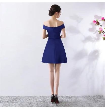 Ele ort aduation Host Dr One oulder Slimming A-Line Skirt Sweet Evening Gown Polyester Fiber Zipper Waist