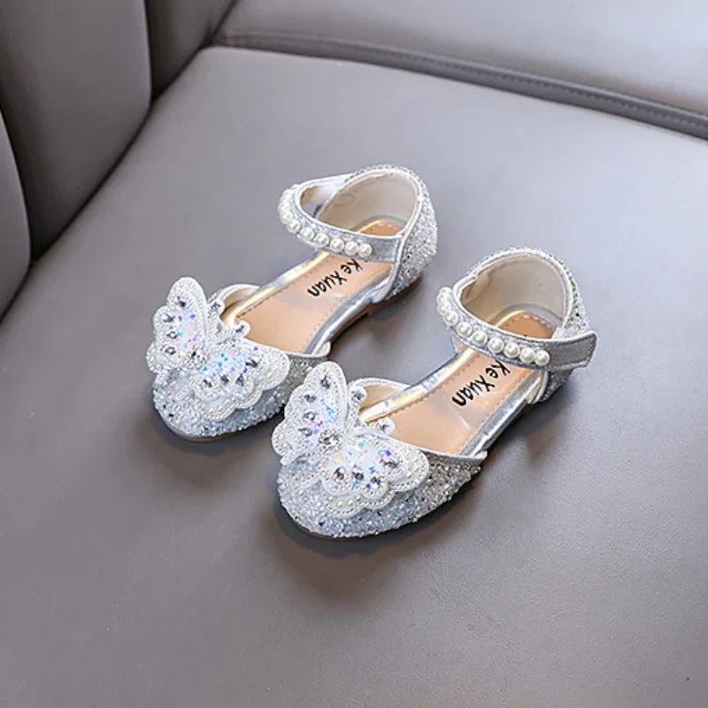 Kids Sandals for Girls Rhinestone Butterfly Elegant Versatile Children's Summer Sandals Soft Bottom Princess Fashion Flat Shoes