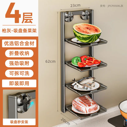 No-Drill Kitchen Storage Shelf Home Suction Cup Prep Rack Foldable Spice Organizer Multi-Layer Oil Salt Jar Stand