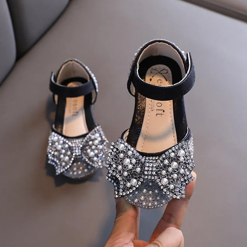 Summer Girls Flat Princess Sandals Fashion Sequins Bow Rhinestone Baby Shoes Kids Shoes For Party Wedding Party Sandals E618