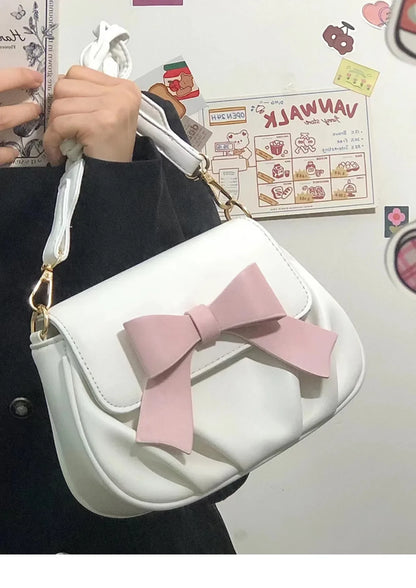 Beautiful Women Bag Bow Small Round Bag Pleated Cloud Bag Soft Versatile Shoulder Messenger Bags