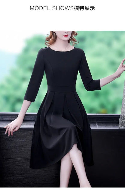 Dress Women's Fashion Western Style Spring and Autumn Clothing New Collection Waist Cinching Slimming Small Black Dress