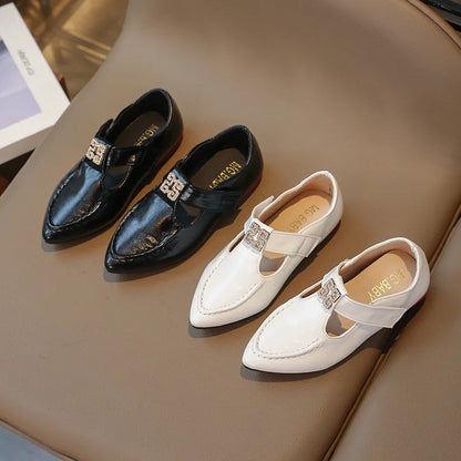 Fashion Girls' Shoes  Autumn New Kids Formal Pointed Leather Shoes Simple Versatile Girls' Rhinestone Casual Shoes Zapatos