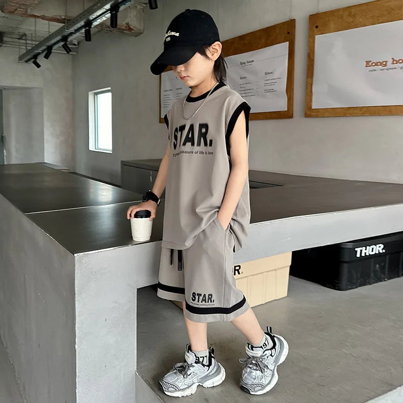 Boys Basketball Jerseys New Fashion Vest + Shorts 2Pcs Boys Clothing Sets Teenagers Kids Clothes