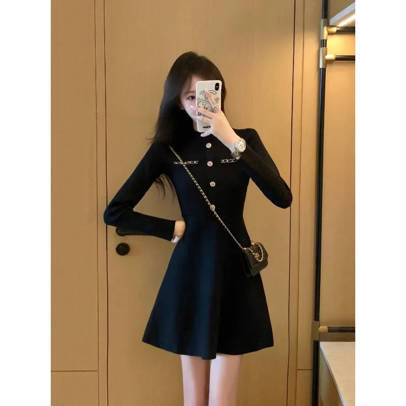 Fashionable Knitted Dress for Women's Spring Clothes Style Waist-hugging Temperament Elegant and Casual Versatile Dress Inside