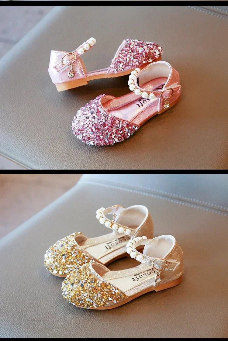 Kids Flat Shoes Soft Sole Girls Princess Shoes Mid To Large Child Choir Stage Performance Shoes Girl Silver Formal Dress