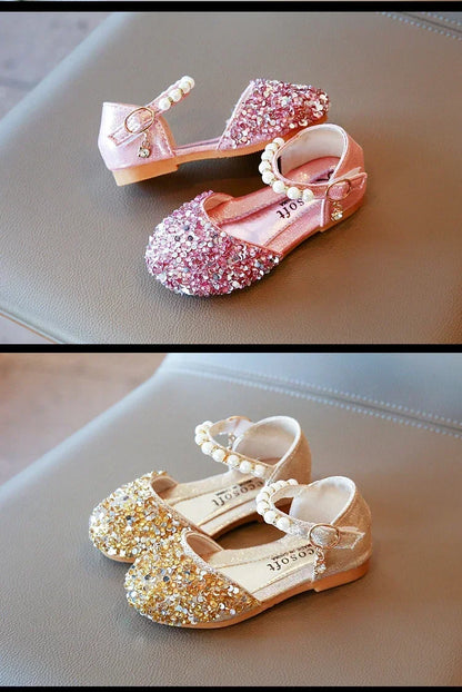 Kids Flat Shoes Soft Sole Girls Princess Shoes Mid To Large Child Choir Stage Performance Shoes Girl Silver Formal Dress