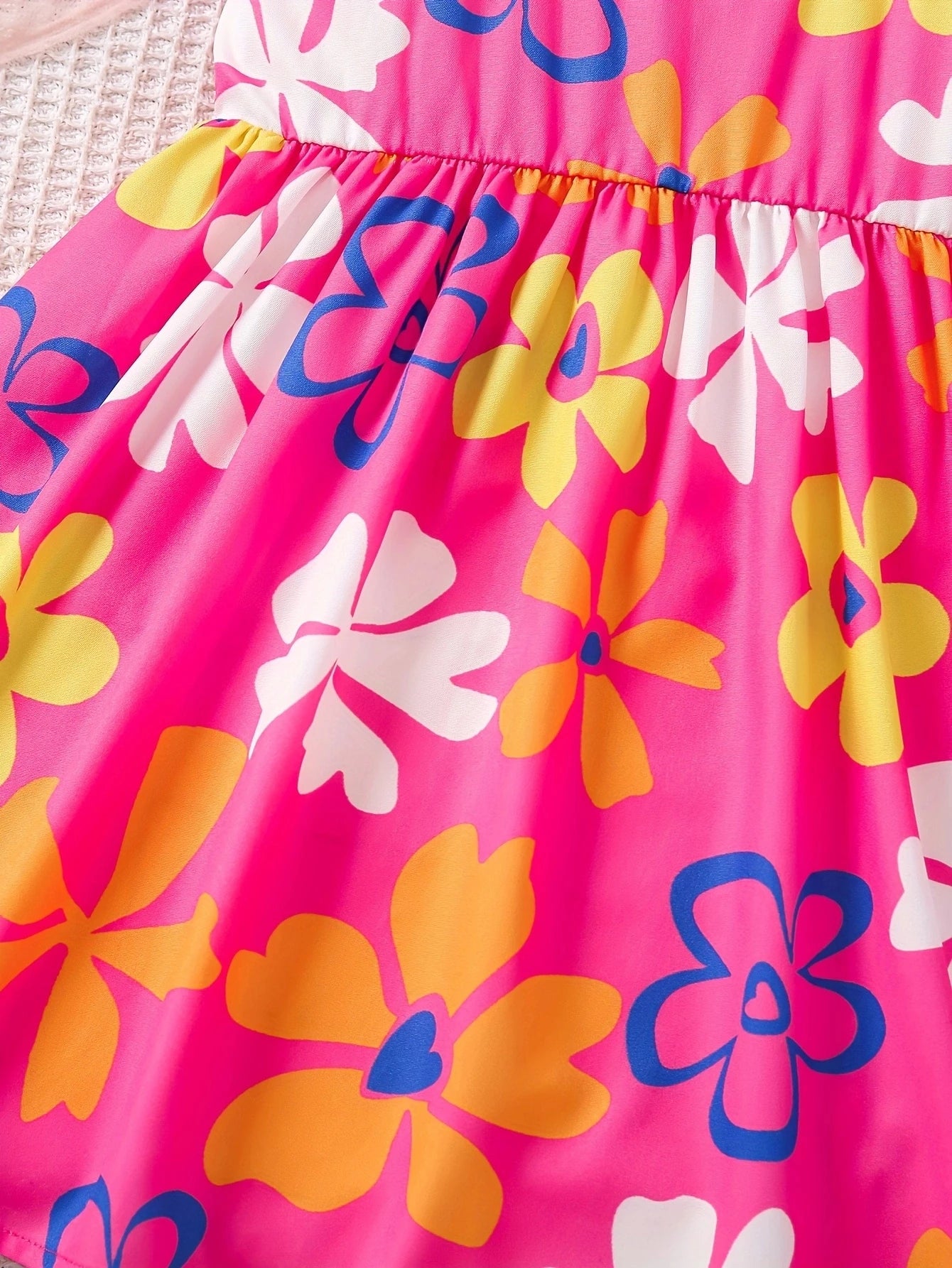 Summer fashion dress for girls, floral print pattern, ruffled camisole dress+hat