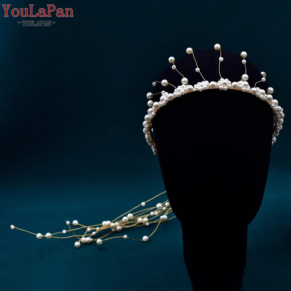 YouLaPan Pearls Tiara Wedding Headwear Handmade Beaded Tassels Headband for Bridal Woman Dress Jewelry Accessories HP610 (Available)