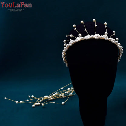 YouLaPan Pearls Tiara Wedding Headwear Handmade Beaded Tassels Headband for Bridal Woman Dress Jewelry Accessories HP610