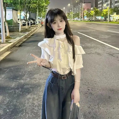 Short Sleeve Shirts Womens Sheer Ovesized Collared Buttondown Laides Slouchy Outfit Cross Wrap Workout Subcultural Cute Semi