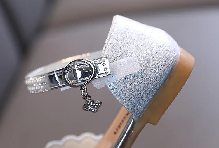 Children Spring Summer Korean Version Dance Shoes Girls Pearl Show Shoes Girl Rhinestone Princess Lace Leather Shoes Solid Color