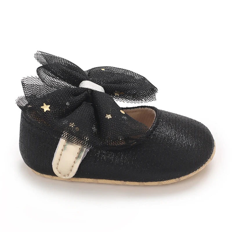 Spring and Autumn New Girl Baby Princess Shoes Mesh Bow 0-12 Months Baby Shoes Single Shoes Learning Walking Shoes
