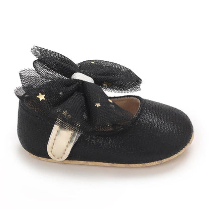 Spring and Autumn New Girl Baby Princess Shoes Mesh Bow 0-12 Months Baby Shoes Single Shoes Learning Walking Shoes