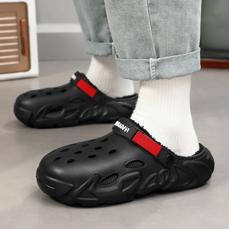 Winter Warm Home Slippers Men Waterproof Fur Clogs Slippers Garden Slippers Fuzzy Plush Slippers Bedroom Shoe For Indoor Outdoor