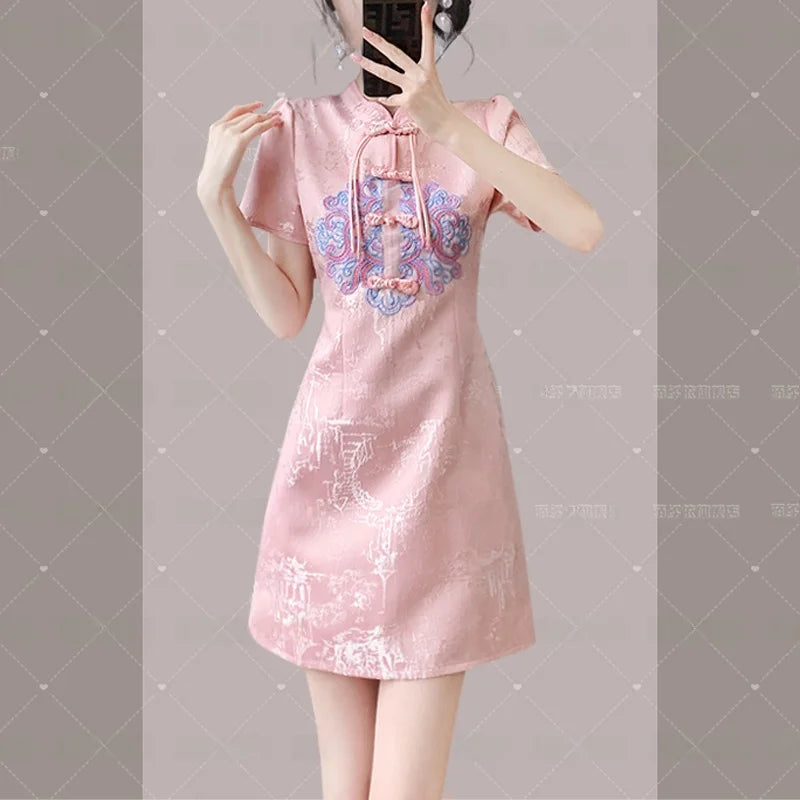 Young Women's Sle  Dr Slimming Waist Design Summer 2024 Faionable Traditional Chinese Costume round Collar ...