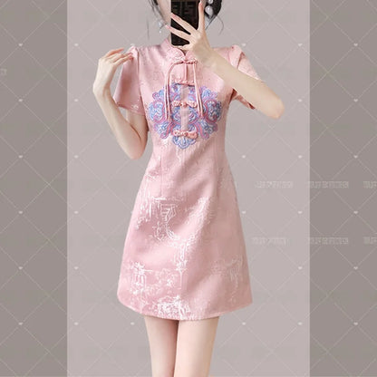 Young Women's Sle  Dr Slimming Waist Design Summer 2024 Faionable Traditional Chinese Costume round Collar ...