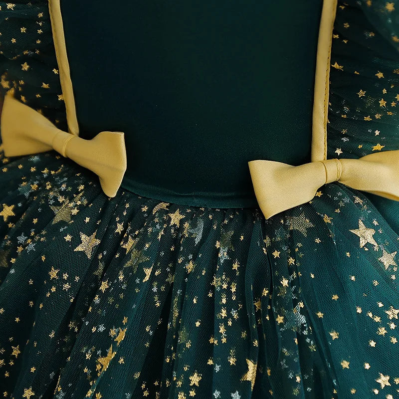 Child's Party Dress Children's Summer Princess Bow Star Sequin Gauze Skirt Girls Skirt Sweet Dress Fashion Kid's Dress Puffy